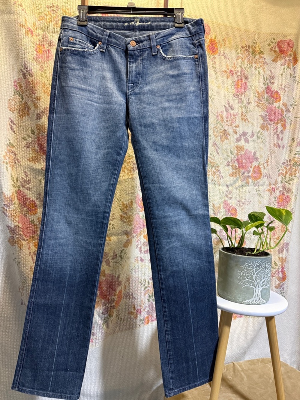 7 For All Mankind Women's Straight Leg Jeans in Medium Blue